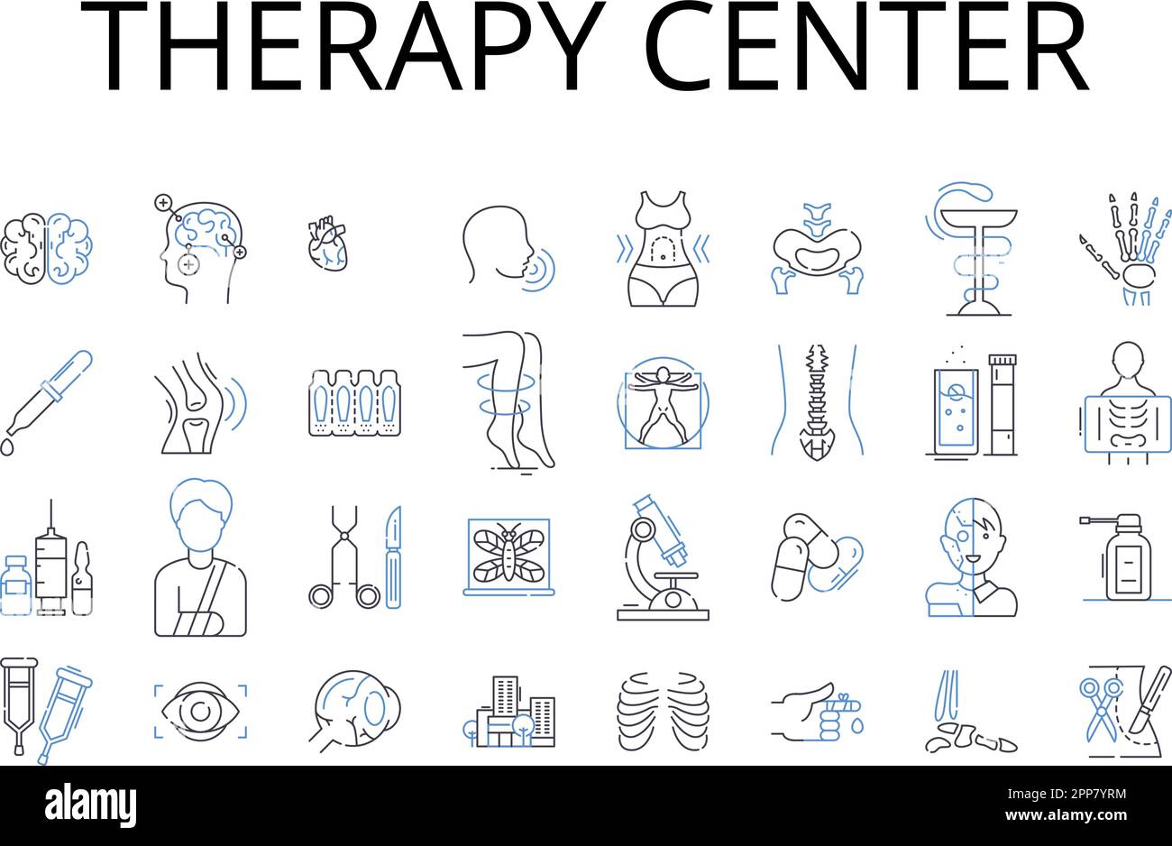 Symbolsammlung für die Therapy Center Line. Gesundheitsklinik, Wellness Spa, Behandlungszentrum, Heilzentrum, Aufwachraum, Rehabilitationseinrichtung, Fitness Stock Vektor