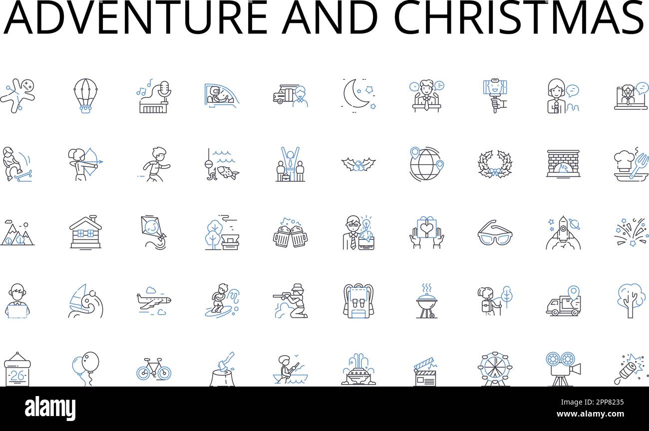 Adventure & christmas Line Icons Kollektion. Apartment, Wohnanlage, Duplex, Stadthaus, Villa, Villa, Loft-Vektor und lineare Darstellung Stock Vektor