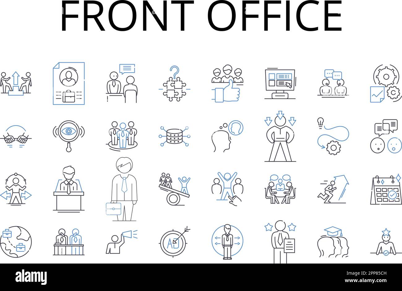 Symbolsammlung für Front-Office-Linien. Backstage-Bereich, Kundenservice, Rezeption, administrative Unterstützung, Executive-Suite, Service Center, Gast Stock Vektor