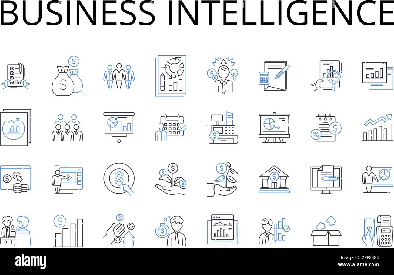 Business Intelligence-Liniensymbole. Marktanalyse, Erkenntnisse Aus Dem Wettbewerb, Datenanalyse, Informationsmanagement, Wissensakquise Stock Vektor