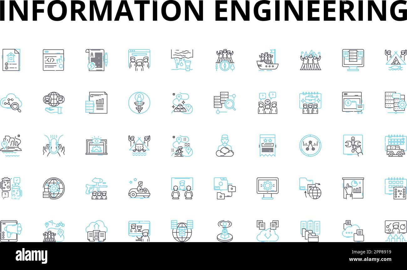 Lineare Symbole für Informationstechnik. Datenbank, Big Data, Analysen, Codierung, Algorithmus, Informationen, Integrationsvektorsymbole und Linienkonzept Stock Vektor