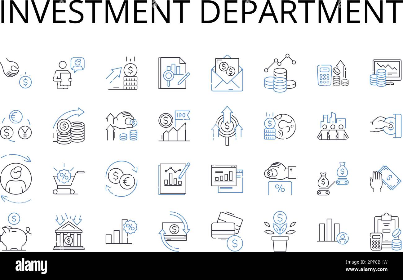 Symbolsammlung für Investitionsabteilung. Finanzteam, Vermögenseinheit, Capital Group, Funds Division, Asset Department, Mein Team, Portfolio-Büro Stock Vektor