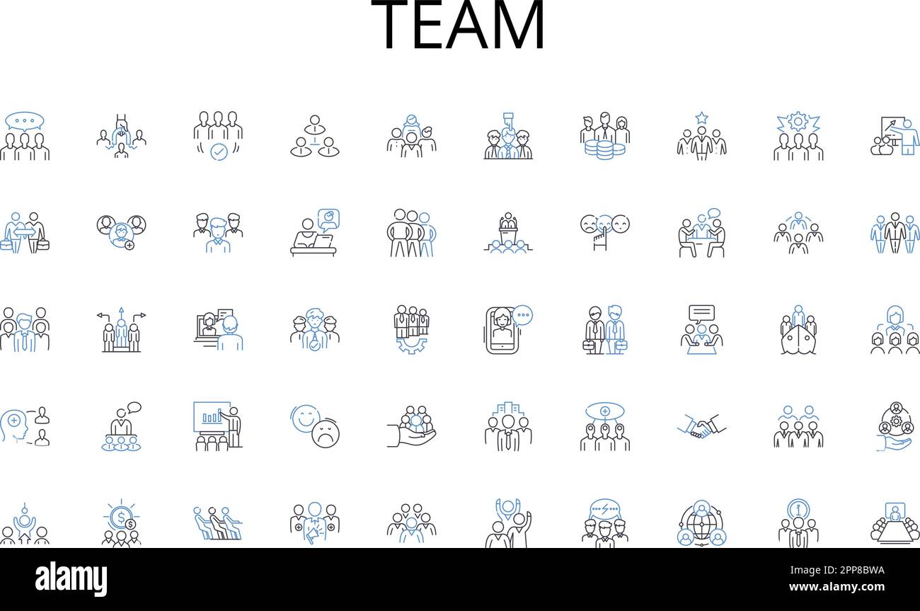 Team Line Icons Kollektion. Segmentierung, Ausrichtung, Positionierung, Differenzierung, Branding, Werbung, Werbevektor und lineare Illustration Stock Vektor