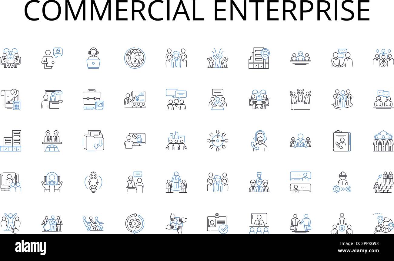 Symbolsammlung der kommerziellen Unternehmenslinie. Bildung, Lernen, Lehrplan, Unterricht, Lehrer, Schüler, Hausaufgaben-Vektor und lineare Darstellung Stock Vektor