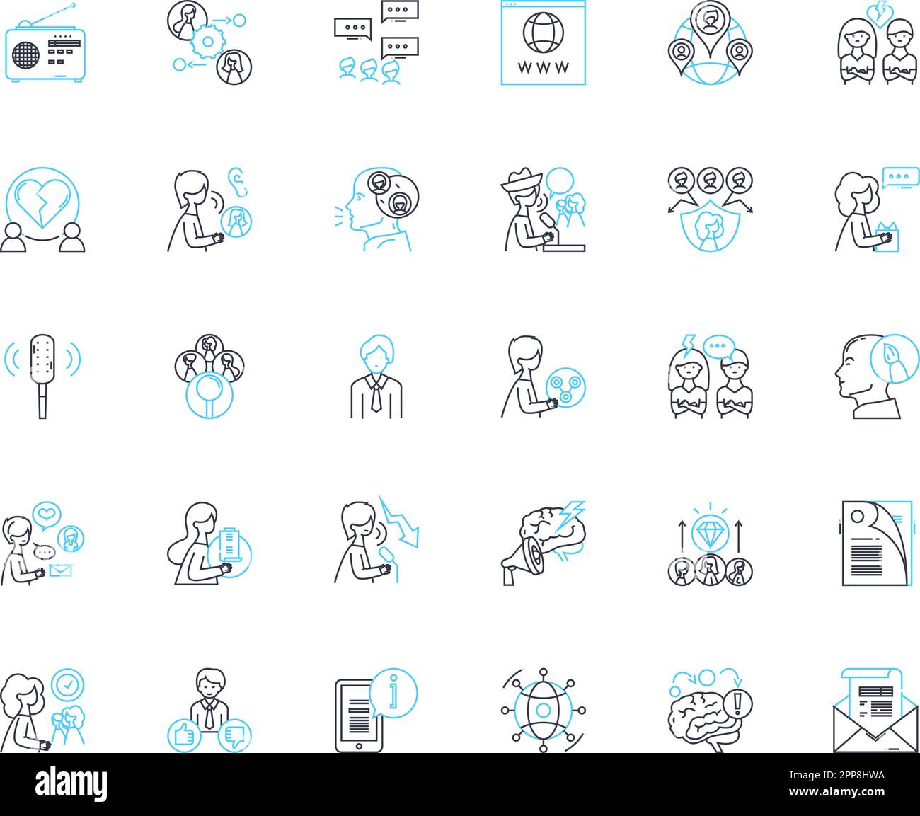 Lineare Symbole für intime Bindung festgelegt. Liebe, Vertrauen, Verbindung, Zuneigung, Nähe, Engagement, Hingabe, Linienvektor und Konzeptzeichen. Einfühlungsvermögen Stock Vektor