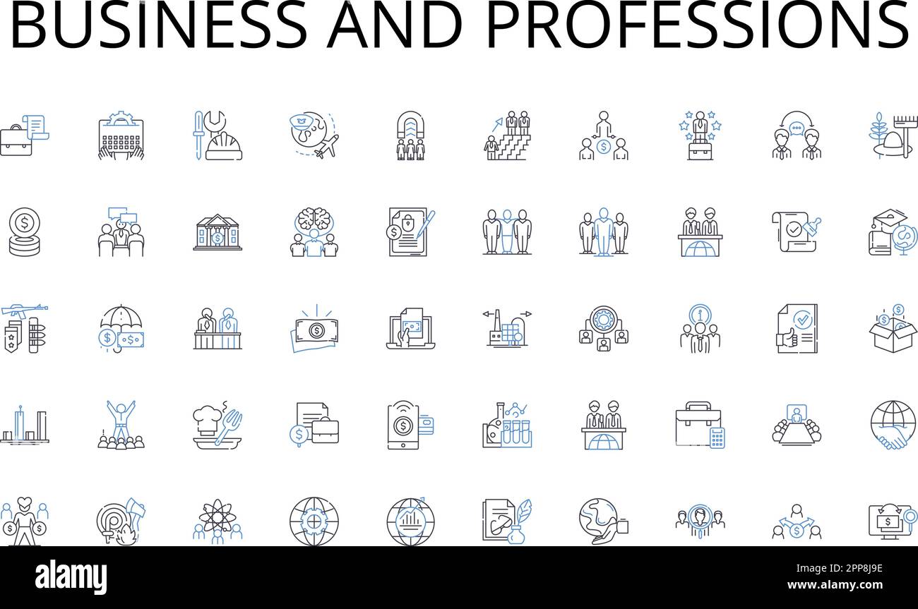 Symbolsammlung für Geschäfts- und Berufslinien. Boutique, Markt, Geschäft, Outlet, Emporium, Einzelhandel, MarketPACE-Vektor und lineare Darstellung. Einkaufszentrum Stock Vektor