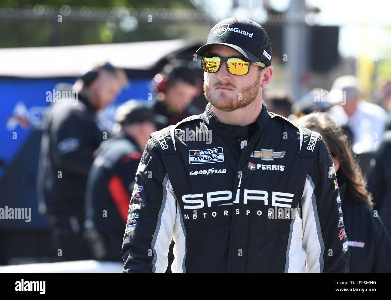 TALLADEGA, AL - APRIL 22: Ty Dillon (#77 Spire Motorsports Chevrolet) looks on during qualifying for the NASCAR Cup Series Geico 500 on April 22, 2023, at Talladega Superspeedway in Talladega, AL. (Photo by Jeffrey Vest/Icon Sportswire) (Icon Sportswire via AP Images) Stockfoto