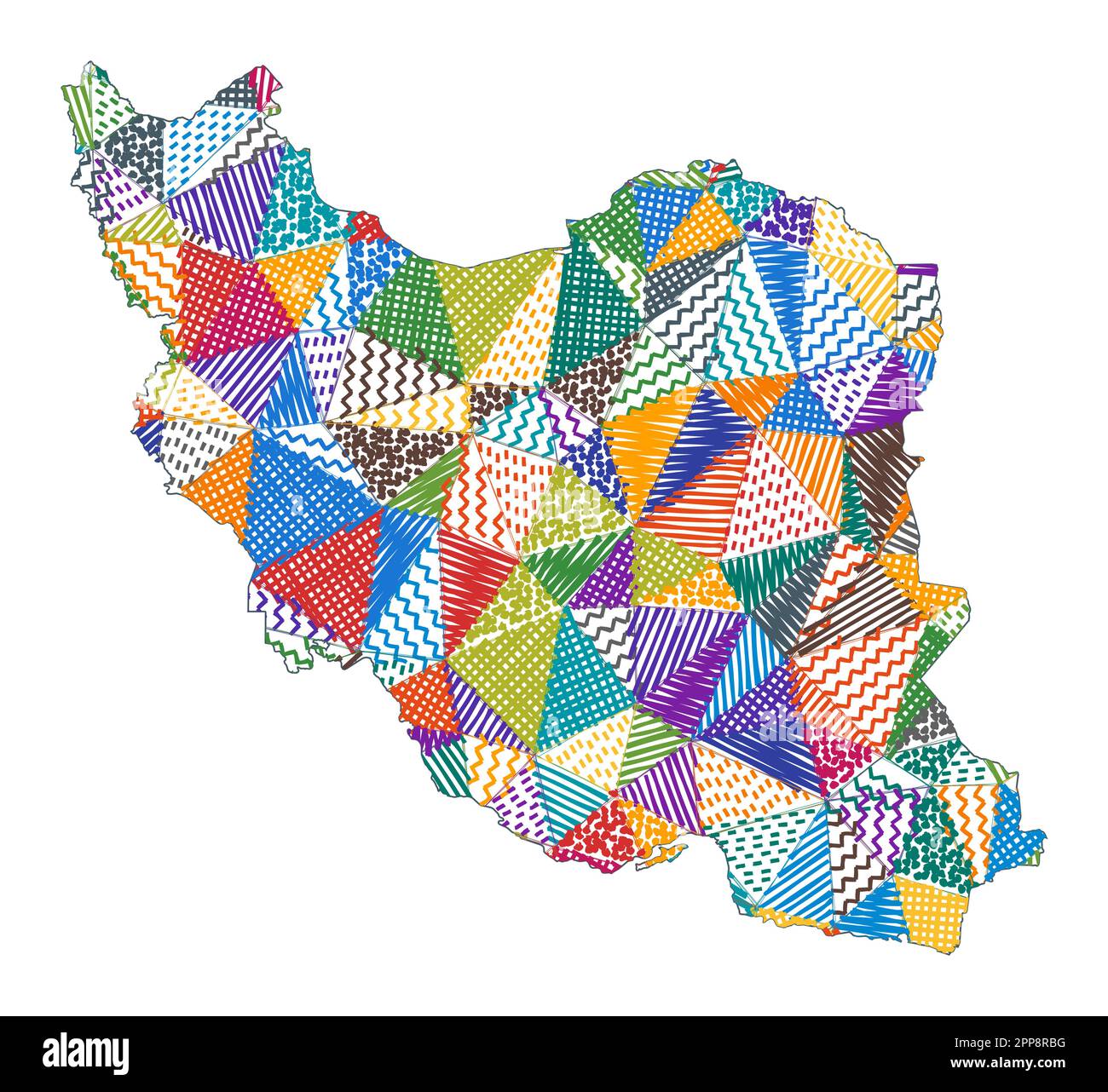 Kinderkarte des Iran. Handgezeichnete Polygone in Form des Iran. Vektordarstellung. Stock Vektor