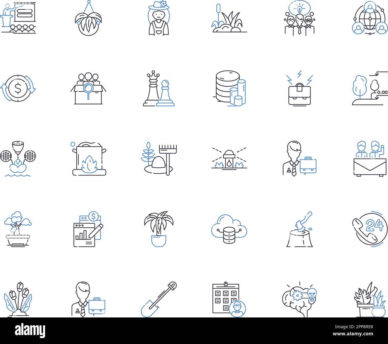 Symbolsammlung für die Filmproduktionslinie. Kinematographie, Bearbeiten, Beleuchtung, Sound, Set-Design, Screenwriting, Richtungsvektor und lineare Illustration Stock Vektor