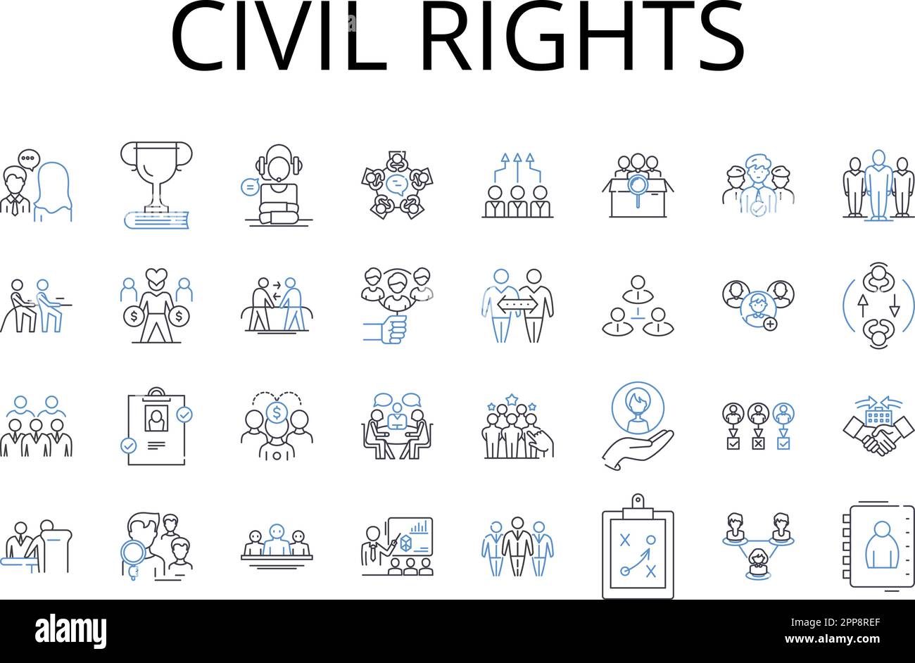 Liniensammlung für Bürgerrechte. Soziale Gerechtigkeit, Menschenrechte, Umweltschutz, Gleichstellung der Geschlechter, Tierschutz, Behinderung Stock Vektor