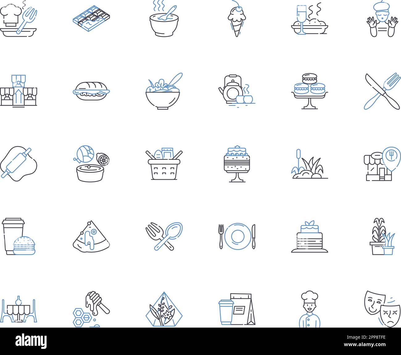 „Sweet Factory Line Icons“-Kollektion Süßigkeiten, Köstlich, Genuss, Süßigkeiten, Süßigkeiten, Süßigkeiten, Glasur, schmackhafter Vektor und lineare Darstellung. Geschmackvoll Stock Vektor