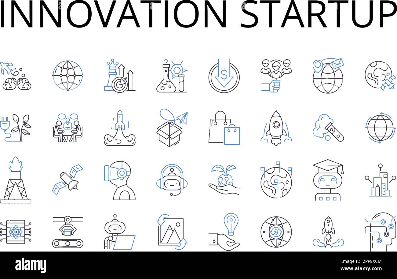 Symbolsammlung für Innovation Startup Line. Kreative Lösung, neuartige Erfindung, moderner Ansatz, fortschrittliche Technologie, brillante Idee, Einzigartiges Projekt Stock Vektor