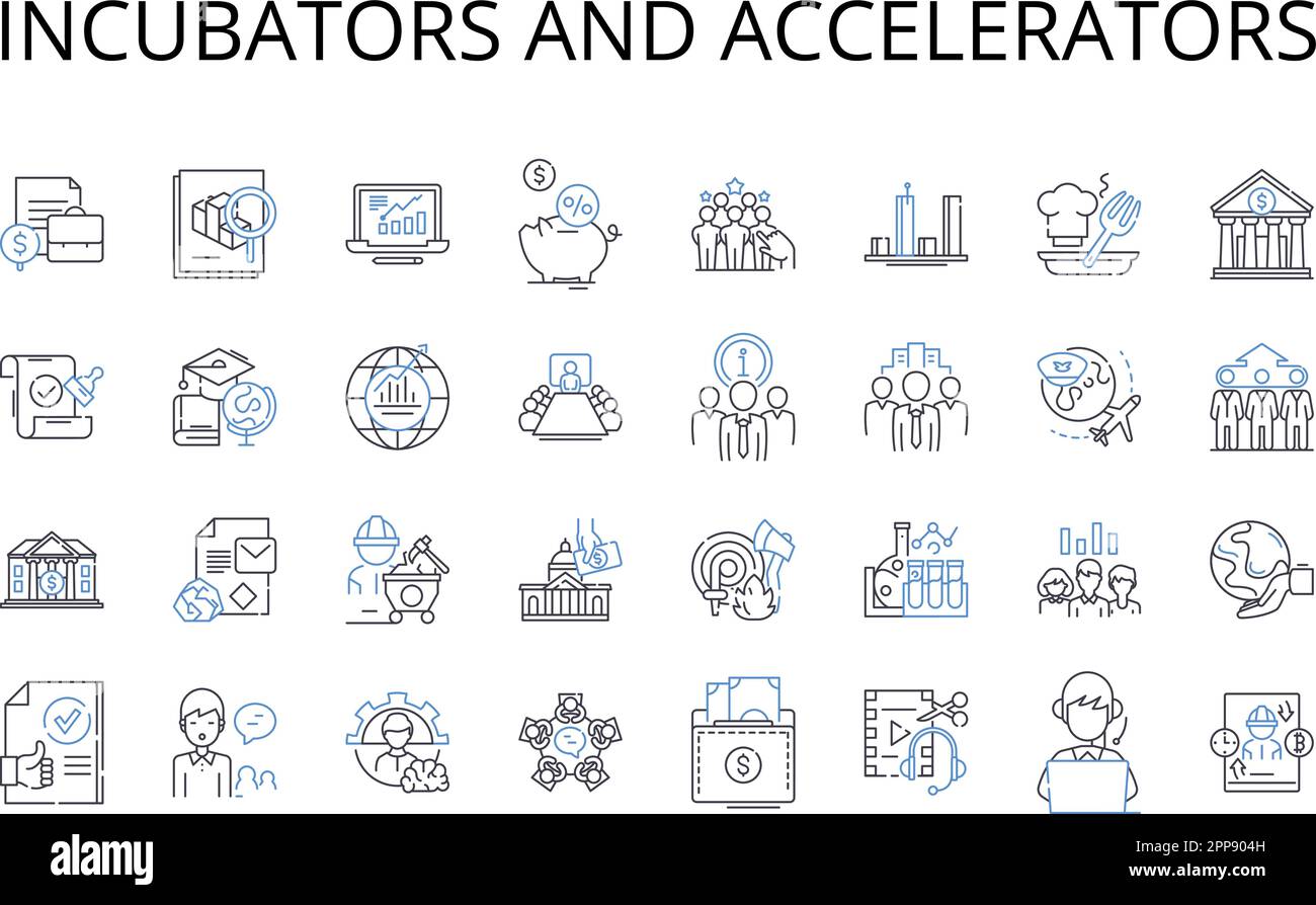 Symbolsammlung für Inkubatoren und Beschleuniger. Startup Labs, Venture Studios, Innovationszentren, Saatgutförderer, Unternehmerzentren, Wachstum Stock Vektor