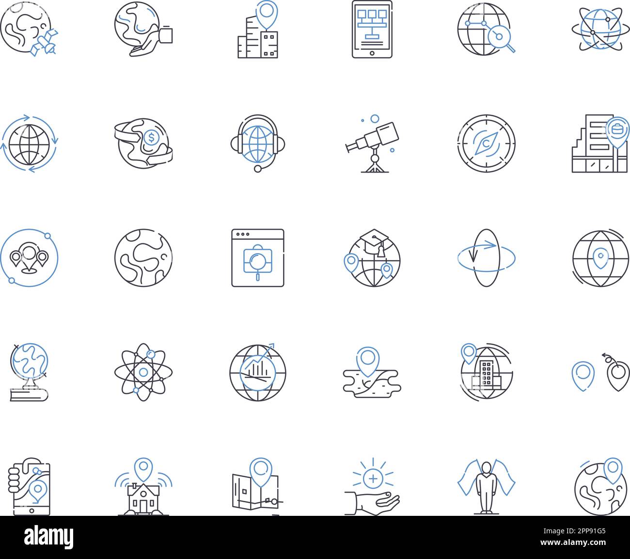 Sammlung der Navigationszeilensymbole. GPS, Kompass, Wegbeschreibung