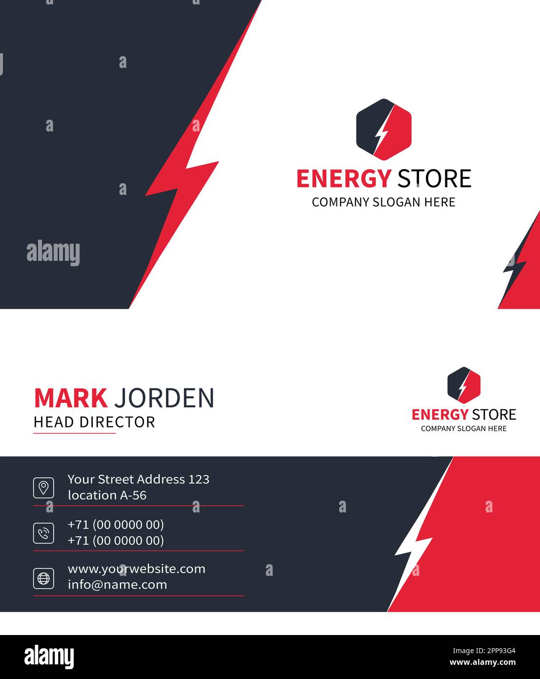 Modernes Creative Energy Store Business Card Design In Rot Und Schwarz Stock Vektor