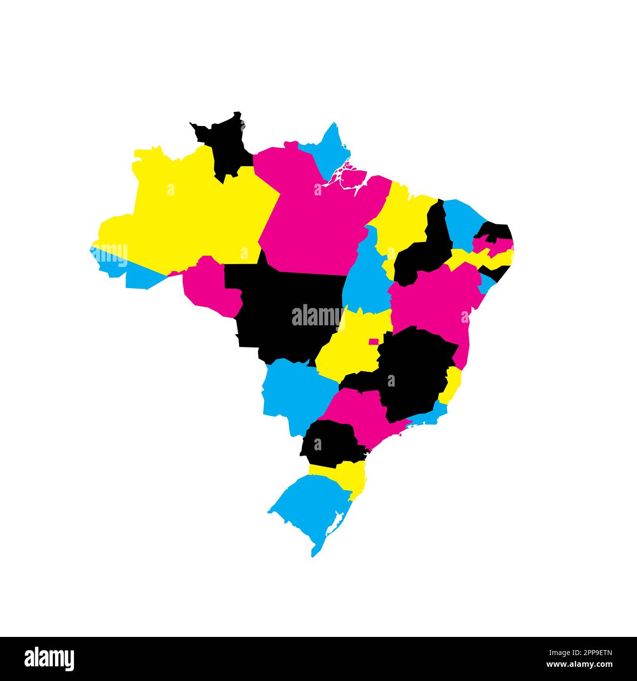 Politische Karte Brasiliens der Verwaltungsabteilungen - Föderative Einheiten Brasiliens. Leere Vektorzuordnung in CMYK-Farben. Stock Vektor