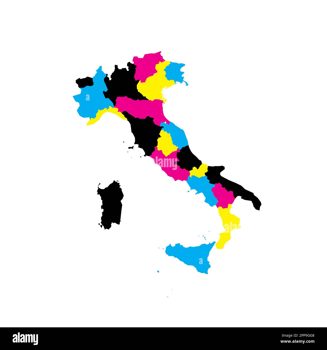Italien Politische Karte der Verwaltungsabteilungen Regionen. Leere Vektorzuordnung in CMYK