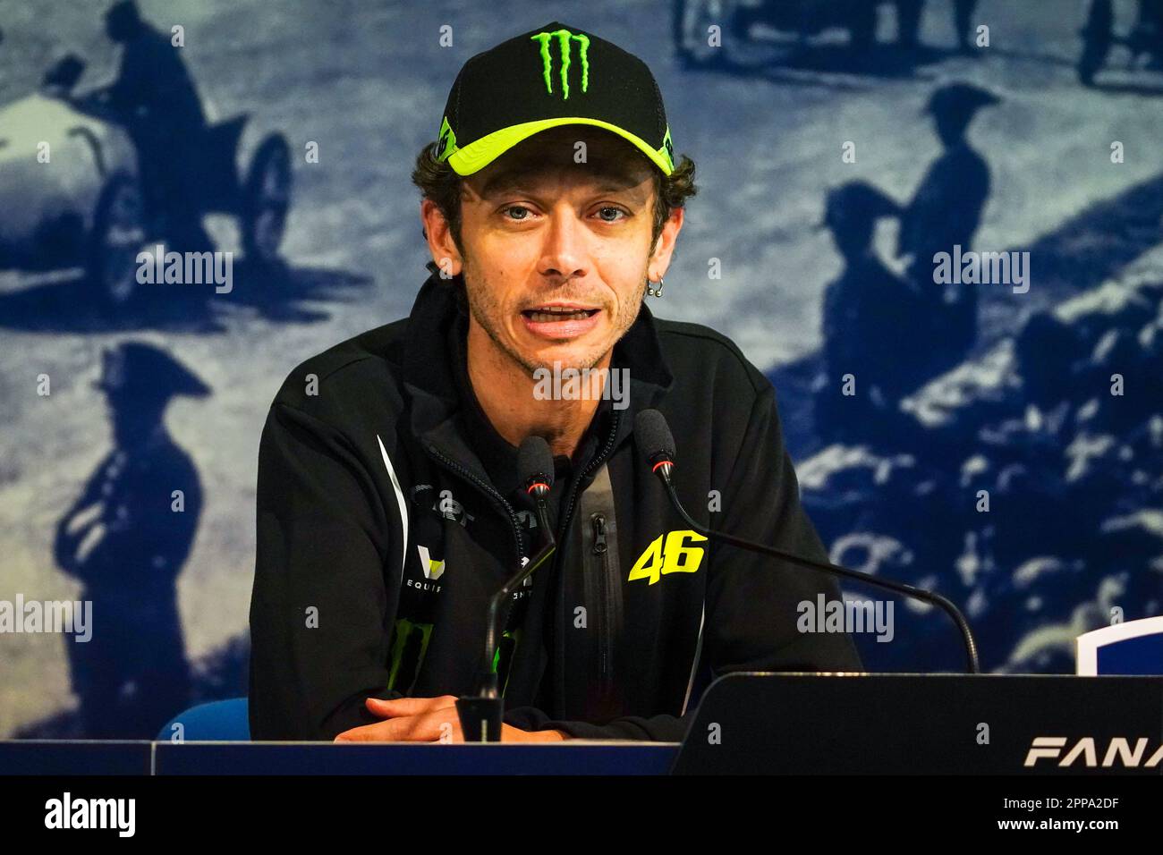 Monza, Italien. 23. April 2023. Valentino ROSSI auf der Fanatec GT World Challenge Europe Pressekonferenz in Autodromo di Monza am 22. April 2023 in Monza, Italien. Kredit: Luca Rossini/E-Mage/Alamy Live News Stockfoto