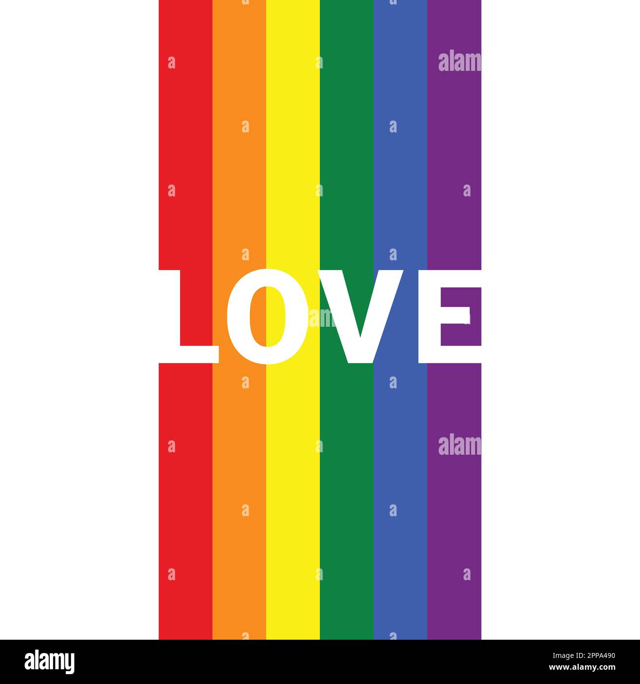 LGBT liebt Text in LGBT-Flaggenfarben. Liebestexte in Regenbogenfarben, die Sie in Ihren Designs verwenden können. Liebe Grüße auf 7 Farben: Rot, orange, gelb, grün, blau Stockfoto