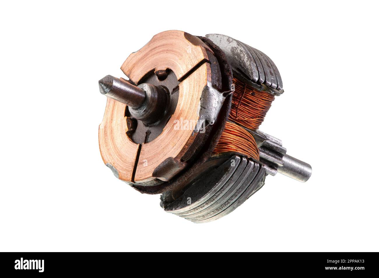 Makro eines alten isoliert Induktor eines Elektromotors Stockfoto