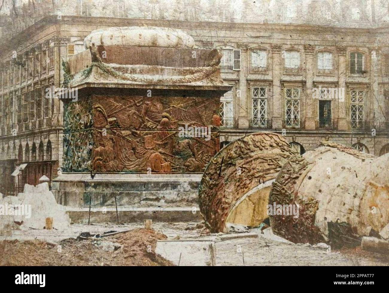 Demolition de la colonne Vendome par les communards, 1871 Stockfoto