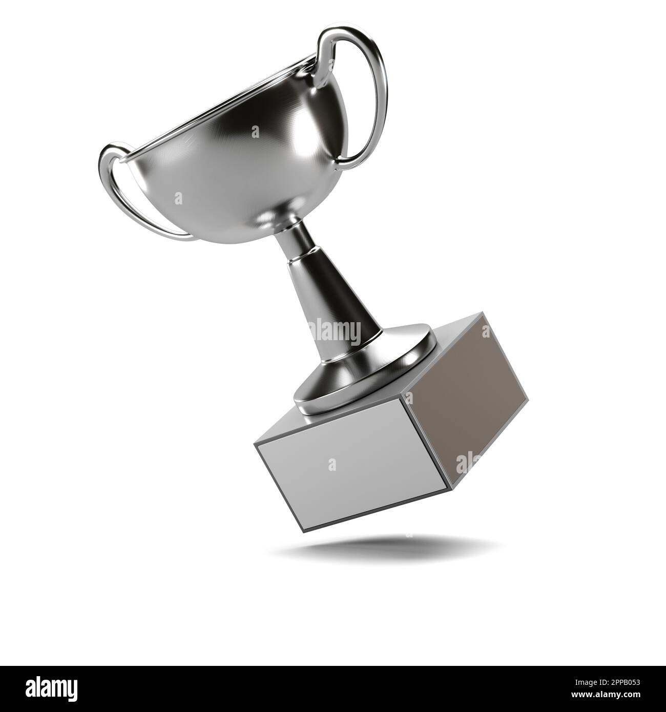 Silberner Trophäenbecher isoliert auf weißem Hintergrund. 3D-Rendering Stockfoto