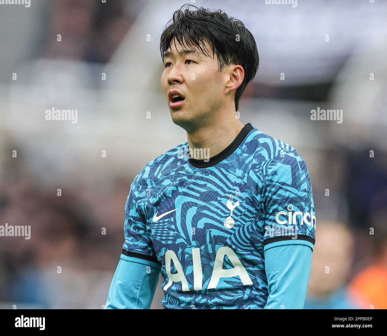 Newcastle, Großbritannien. 23. April 2023. Sohn Heung-Min #7 von Tottenham Hotspur während des Premier League-Spiels Newcastle United gegen Tottenham Hotspur in St. James's Park, Newcastle, Vereinigtes Königreich, 23. April 2023 (Foto von Mark Cosgrove/News Images) in Newcastle, Vereinigtes Königreich, 4/23/2023. (Foto: Mark Cosgrove/News Images/Sipa USA) Guthaben: SIPA USA/Alamy Live News Stockfoto