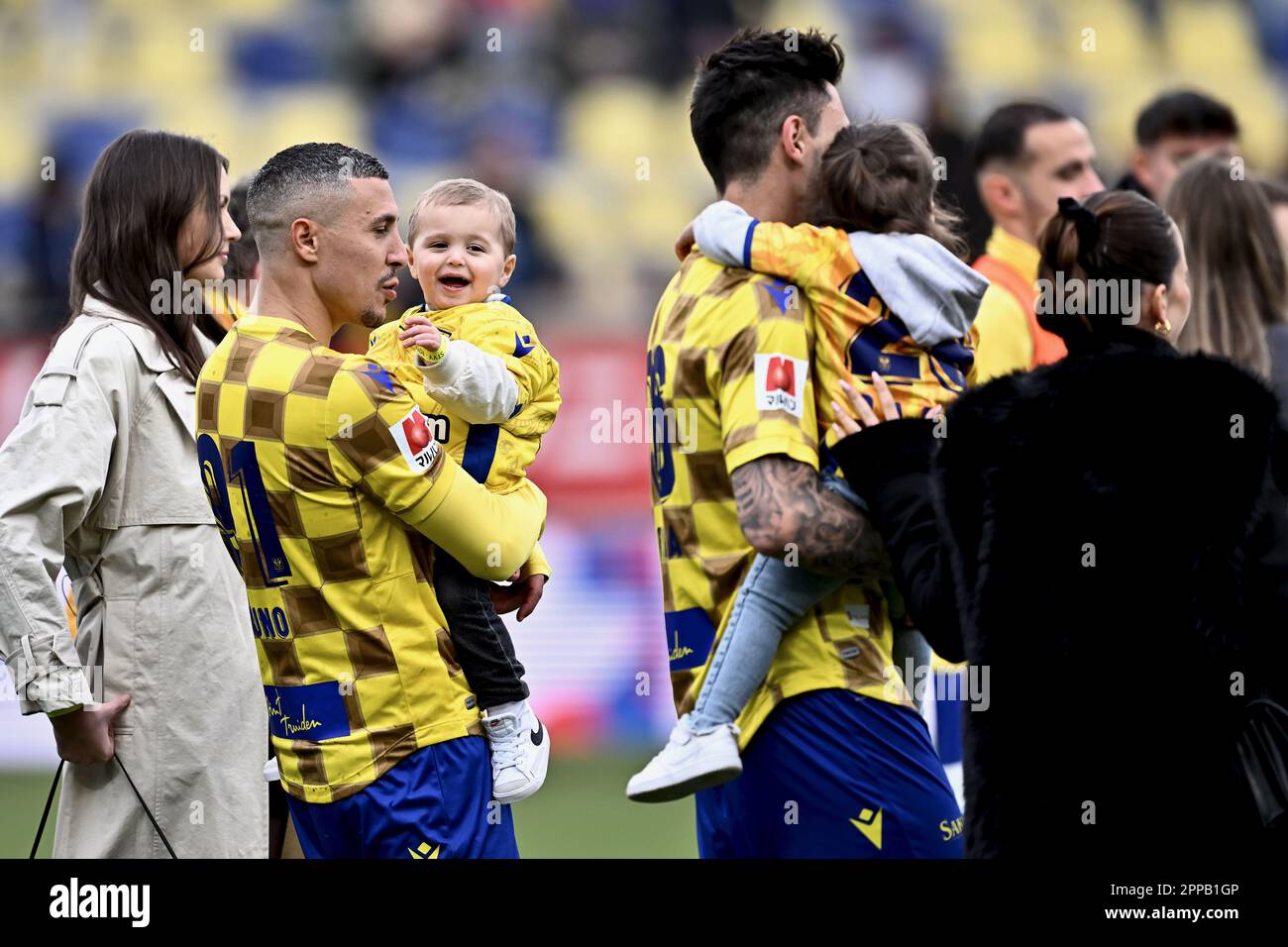 Sint Truiden, Belgien. 23. April 2023. Die Bilder von Gianni Bruno von STVV wurden nach einem Sint Truiden, Belgien. 23. April 2023. Die Bilder von Gianni Bruno von STVV wurden nach einem