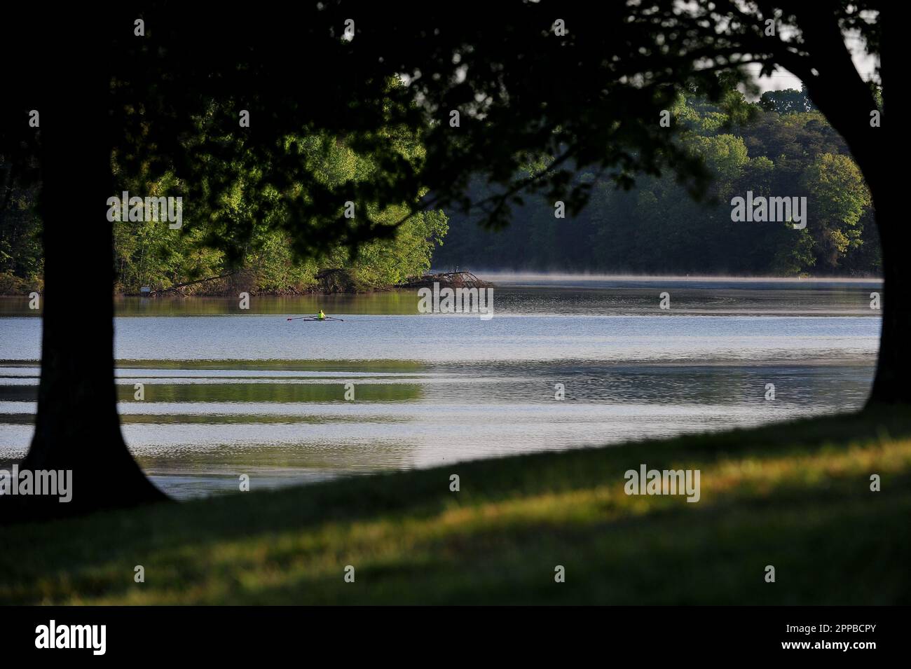 Ruderclub an einem ruhigen See Stockfoto