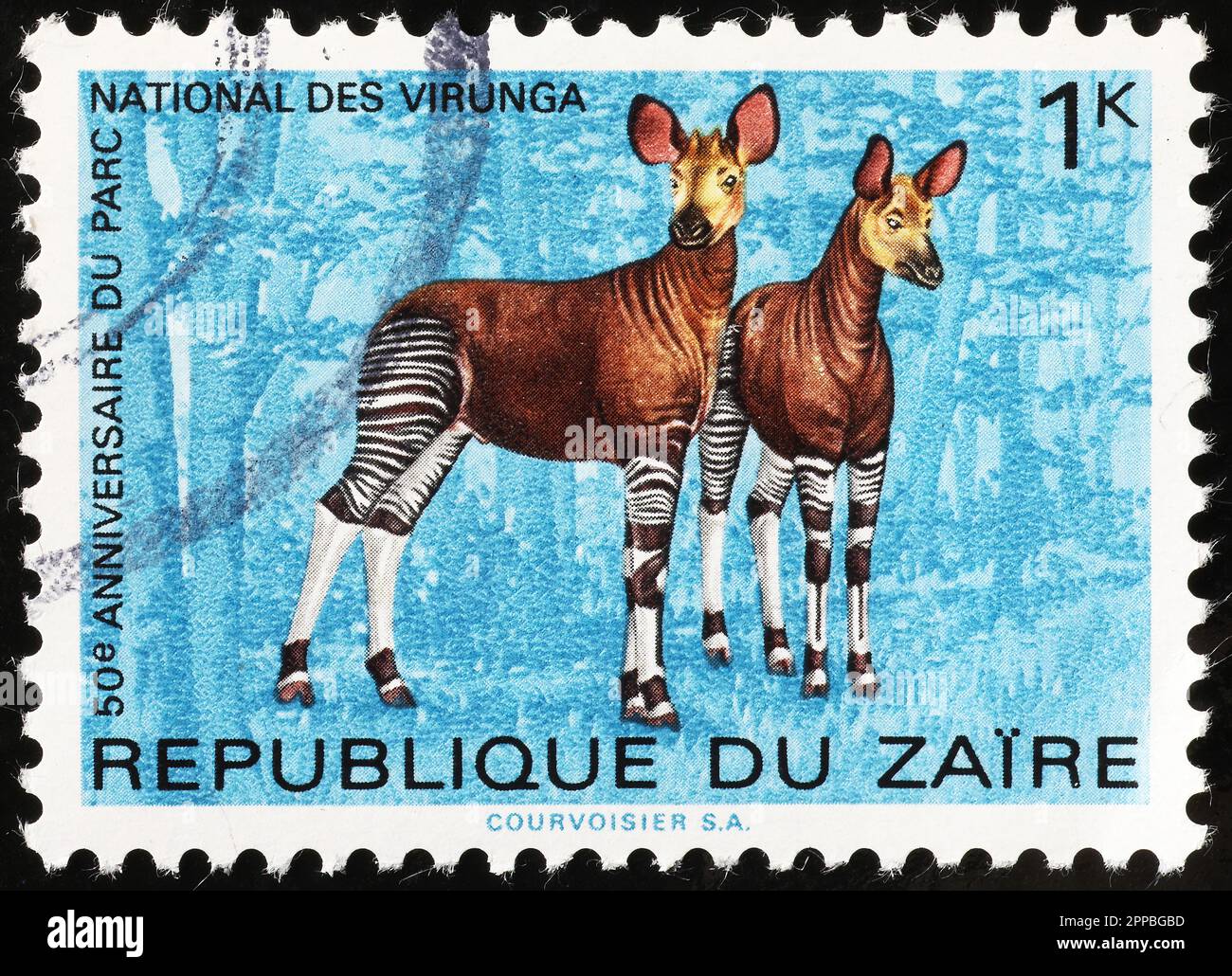 Zwei Okapies auf Zaire-Briefmarke Stockfoto