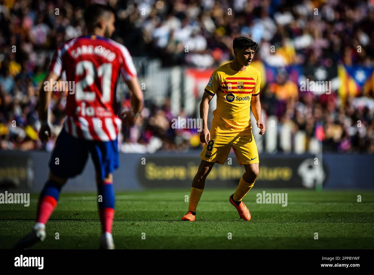 Bercelona, Spanien. 23. April 2023. Pedri (FC Barcelona) während eines Spiels in La Liga Santander zwischen dem FC Barcelona und Atletico de Madrid am 23. April 2023 im Spotify Camp Nou in Barcelona, Spanien. (Foto/Felipe Mondino) Kredit: Unabhängige Fotoagentur/Alamy Live News Stockfoto