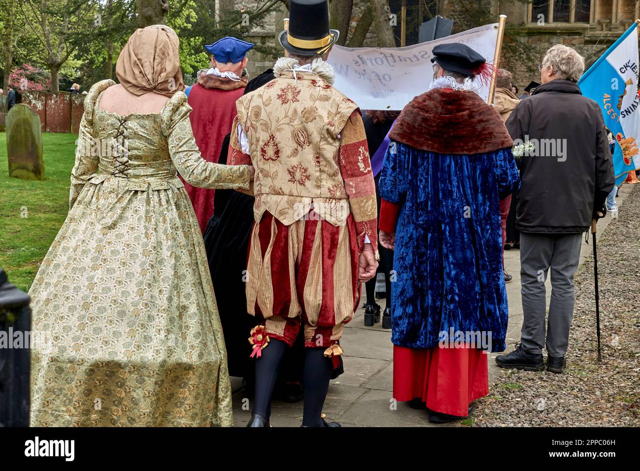 William Shakespeare Geburtstagsfeier mit Einheimischen in elisabethanischen Kostümen. Stratford-upon-Avon, England, Großbritannien. Stockfoto