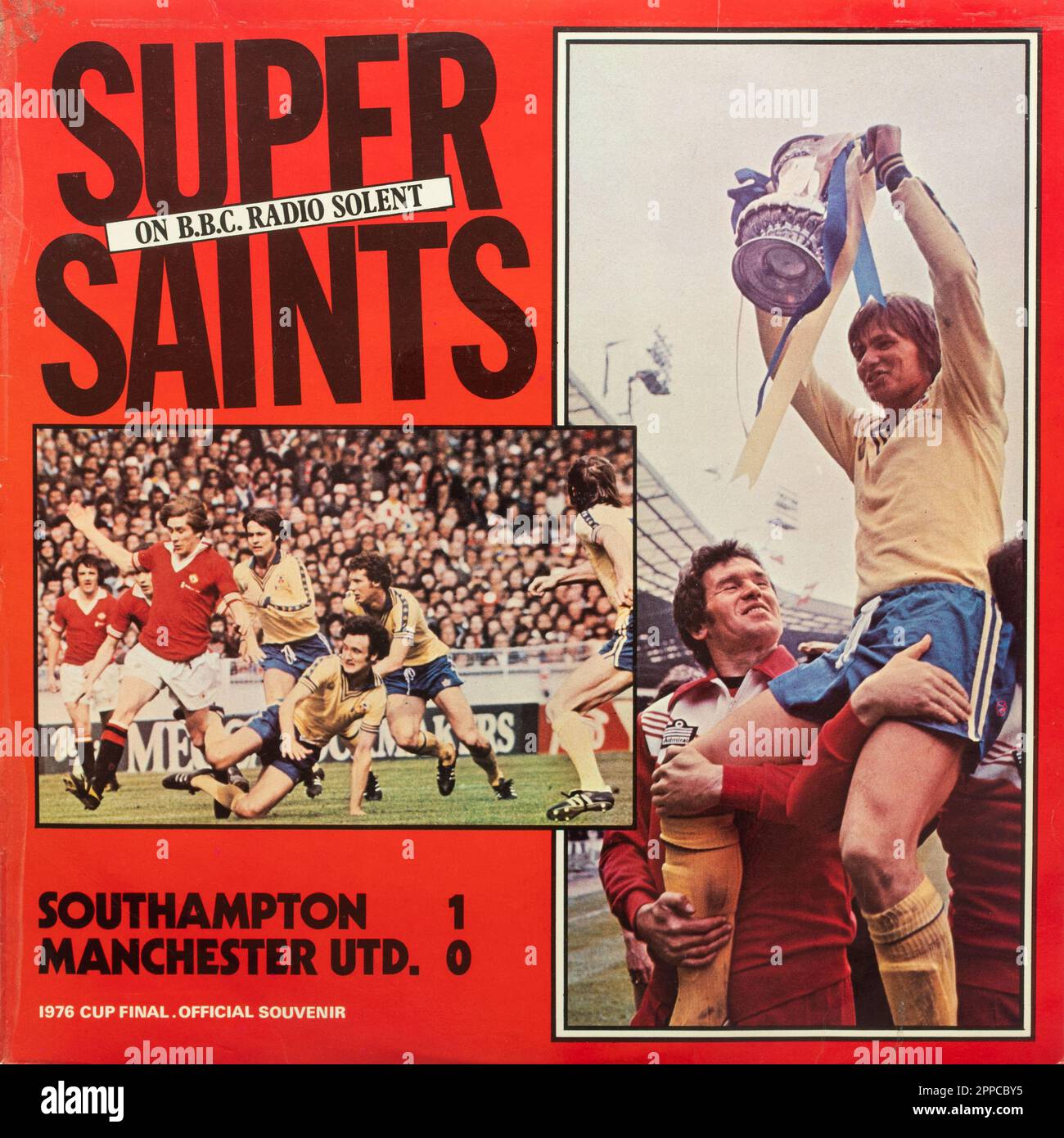 Souvenir für das Super Saints Disc Radio Record 1976 FA Cup-Finale, Southampton VS Manchester United, England, Großbritannien Stockfoto