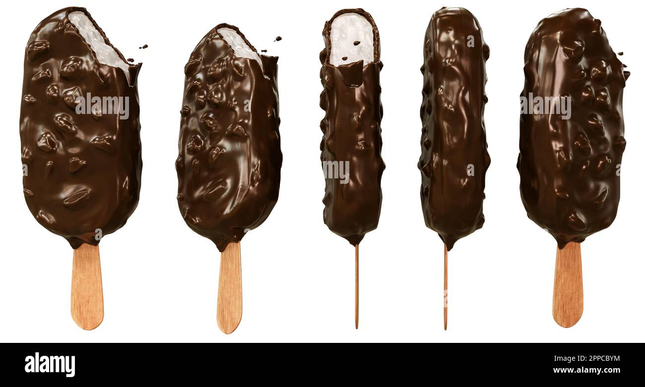 Bitten Ice Cream aus verschiedenen Winkeln Schablone isoliert auf weißem Hintergrund, hochwertige Details - 3D-Rendering Stockfoto