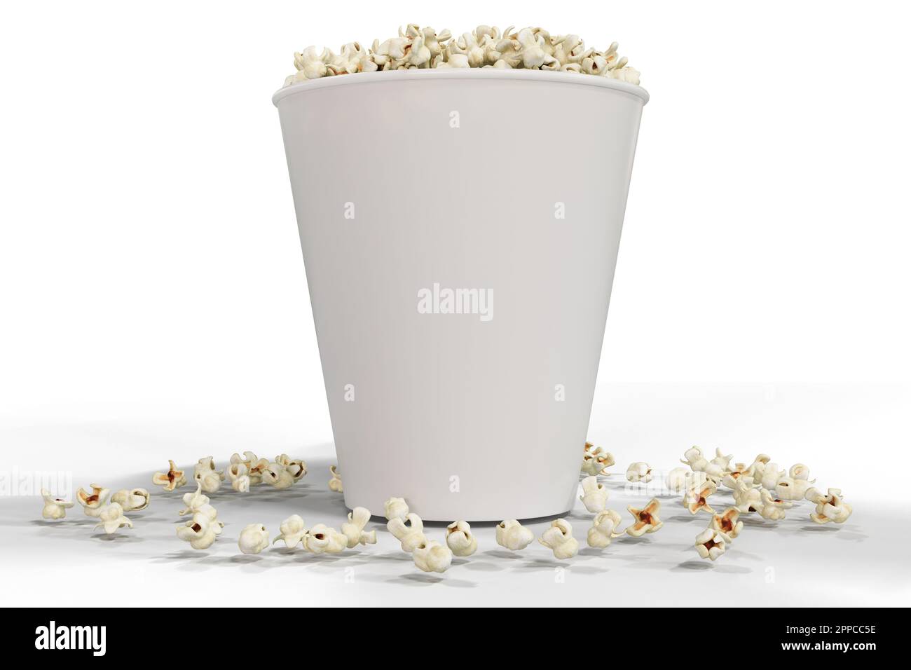 Popcorn-Eimer isoliert auf weißem Hintergrund, hochwertige Details - 3D-Rendering Stockfoto
