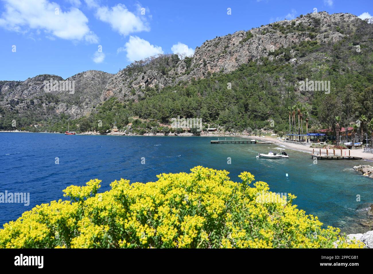 Blick auf die Küste im Dorf Selimiye, Marmaris Stockfoto