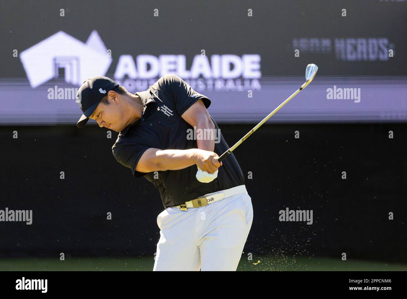 Sihwan Kim, of Iron Heads GC, hit from the 12th tee during the final