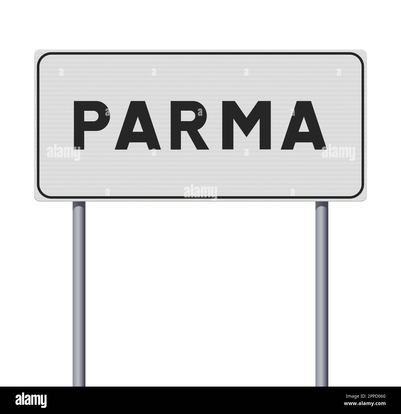 Vektordarstellung der Stadt Parma (Italien) Eingang weißes Straßenschild auf Metallmasten Stock Vektor