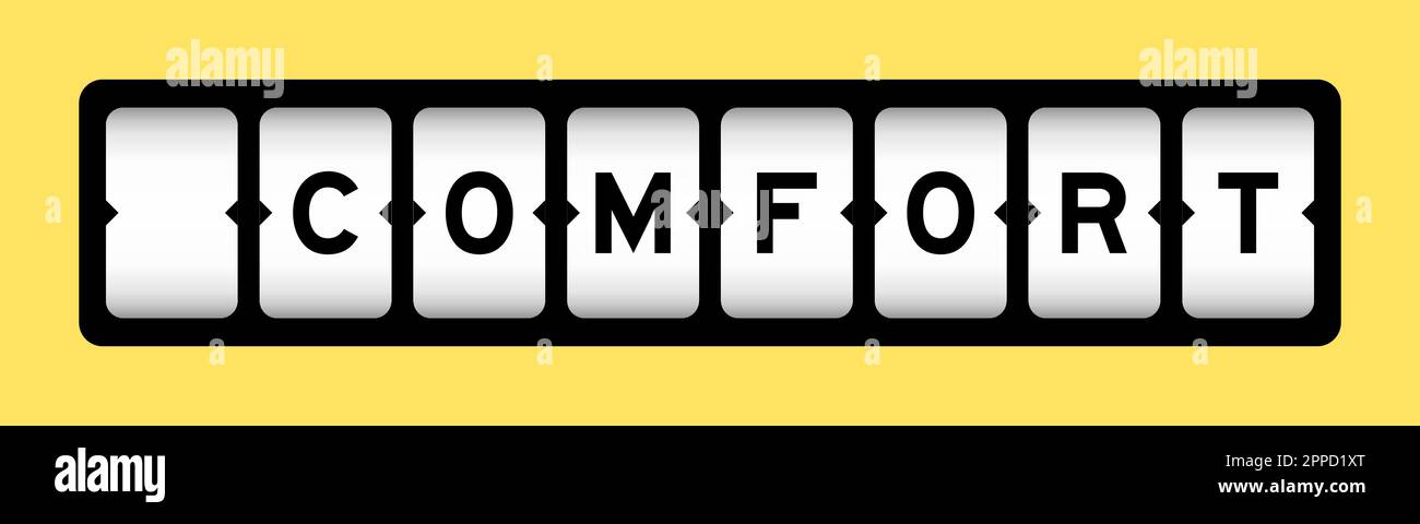 Schwarze Farbe im Wort Comofrt auf Slot-Banner mit gelbem Hintergrund Stock Vektor