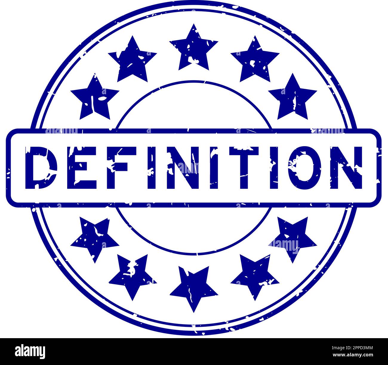 Grunge Blue Definitionswort mit Sternsymbol, runder Gummidichtungsstempel auf weißem Hintergrund Stock Vektor