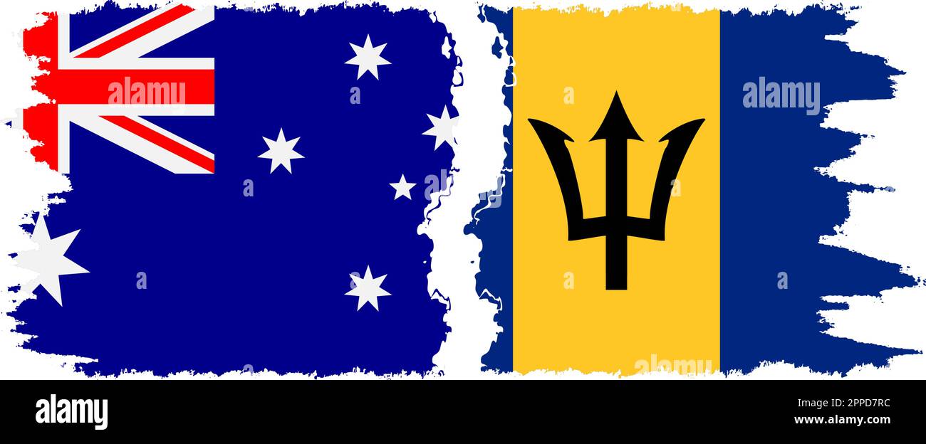 Barbados und Australien Grunge Flaggen Verbindung, Vektor Stock Vektor
