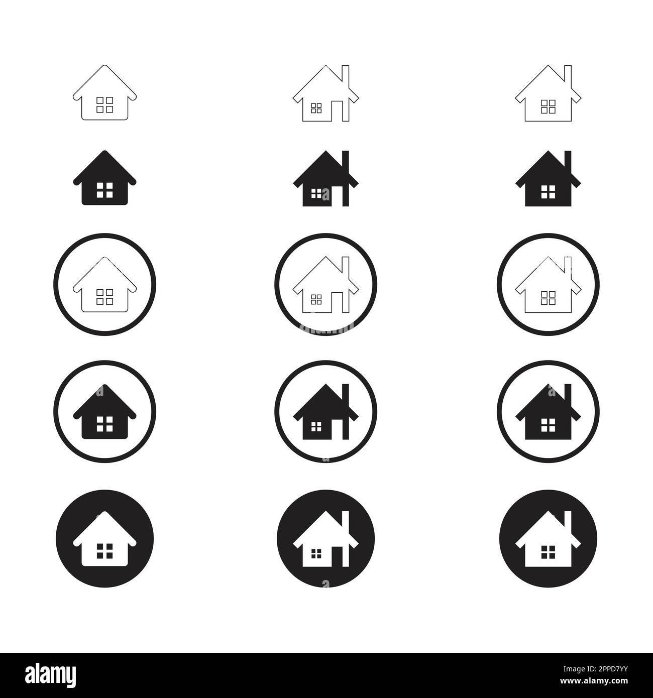 Einfache Gruppe von Home-Symbol. Home-Symbol ohne Tür. Home-Symbol mit Tür. Benutzersymbol mit Kreis. Symbol "Flache Ausgangsposition". Stock Vektor