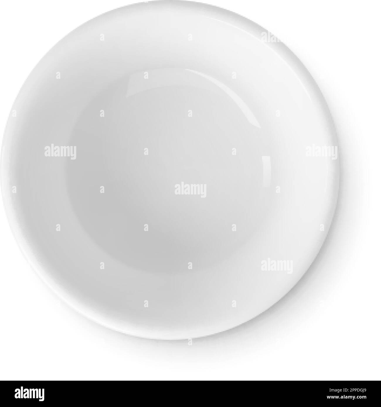 White Bowl, Draufsicht, isoliertes realistisches Objekt. Teller sauber, leere Porzellanschale. Küche 3D Grafik für Café, Restaurant, pikante Vektorelemente Stock Vektor