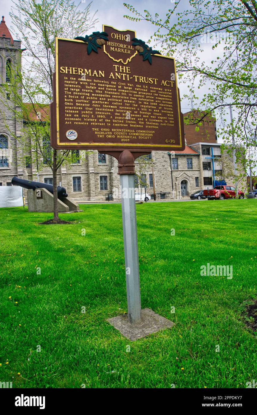 Sherman Anti-Trust Act Marker in Mansfield Ohio 2023 Stockfoto