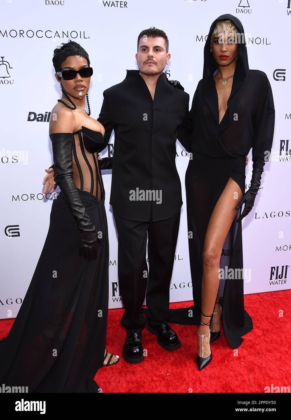 Beverly Hills, USA. 23. April 2023. Teyana Taylor, Eli Mizrahi und Cindy Bruna treffen am 23. April 2023 bei den Daily Front Row's Fashion Los Angeles Awards im Beverly Hills Hotel in Beverly Hills, Kalifornien, ein. © Lisa OConnor/AFF-USA.com Kredit: AFF/Alamy Live News Stockfoto