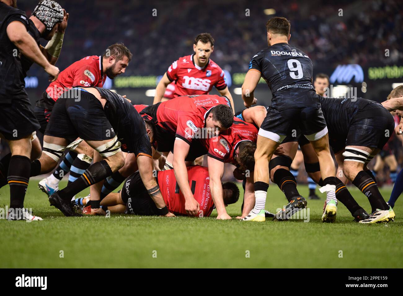 Cardiff, Wales. 22. April 2023 SEB Davies beim Rugby-Spiel am URC Welsh Shield Judgement Day, Ospreys gegen Cardiff Rugby im Principality Stadium in Cardiff, Wales. Kredit: Sam Hardwick/Alamy Live News. Stockfoto