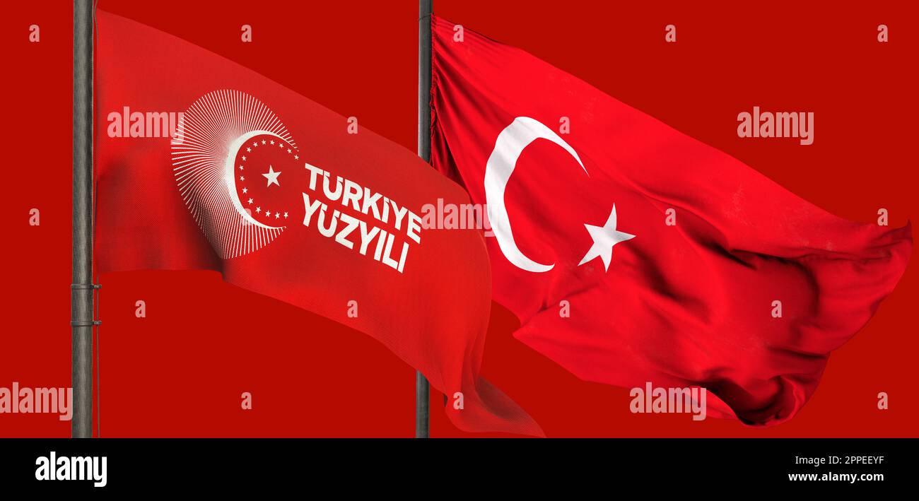 Türkiye Century, Türkische Flagge und AK-Parteislogan – AKP Stockfoto