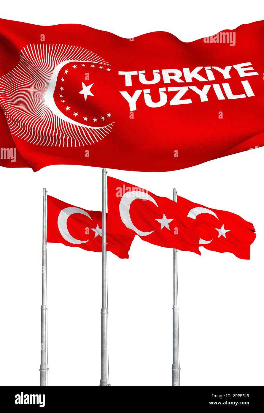 Türkiye Century, Türkische Flagge und AK-Parteislogan – AKP Stockfoto