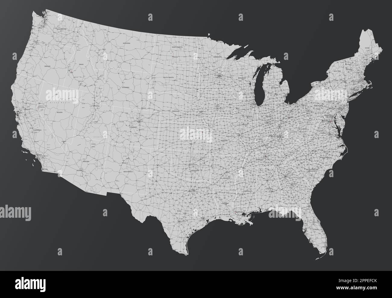 Komplexe Roadmap der USA mit Interstates, USA Autobahnen und Hauptstraßen. Stock Vektor