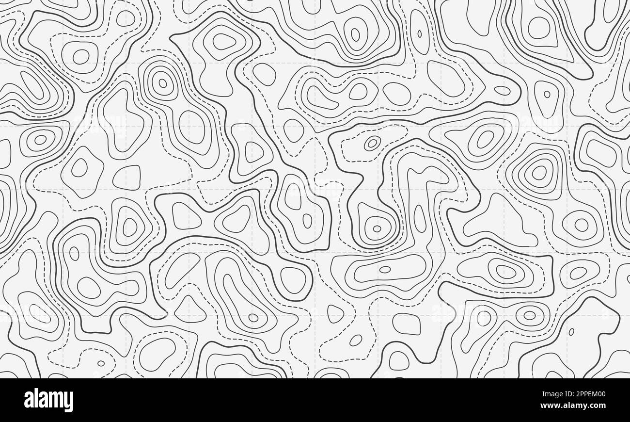 Topografische Linienkarte des Ozeans mit Vektordarstellung der kurvenförmigen Isolinien. Meerestiefe topographische Landschaftsfläche für nautische Radarwerte. Cartogra Stock Vektor